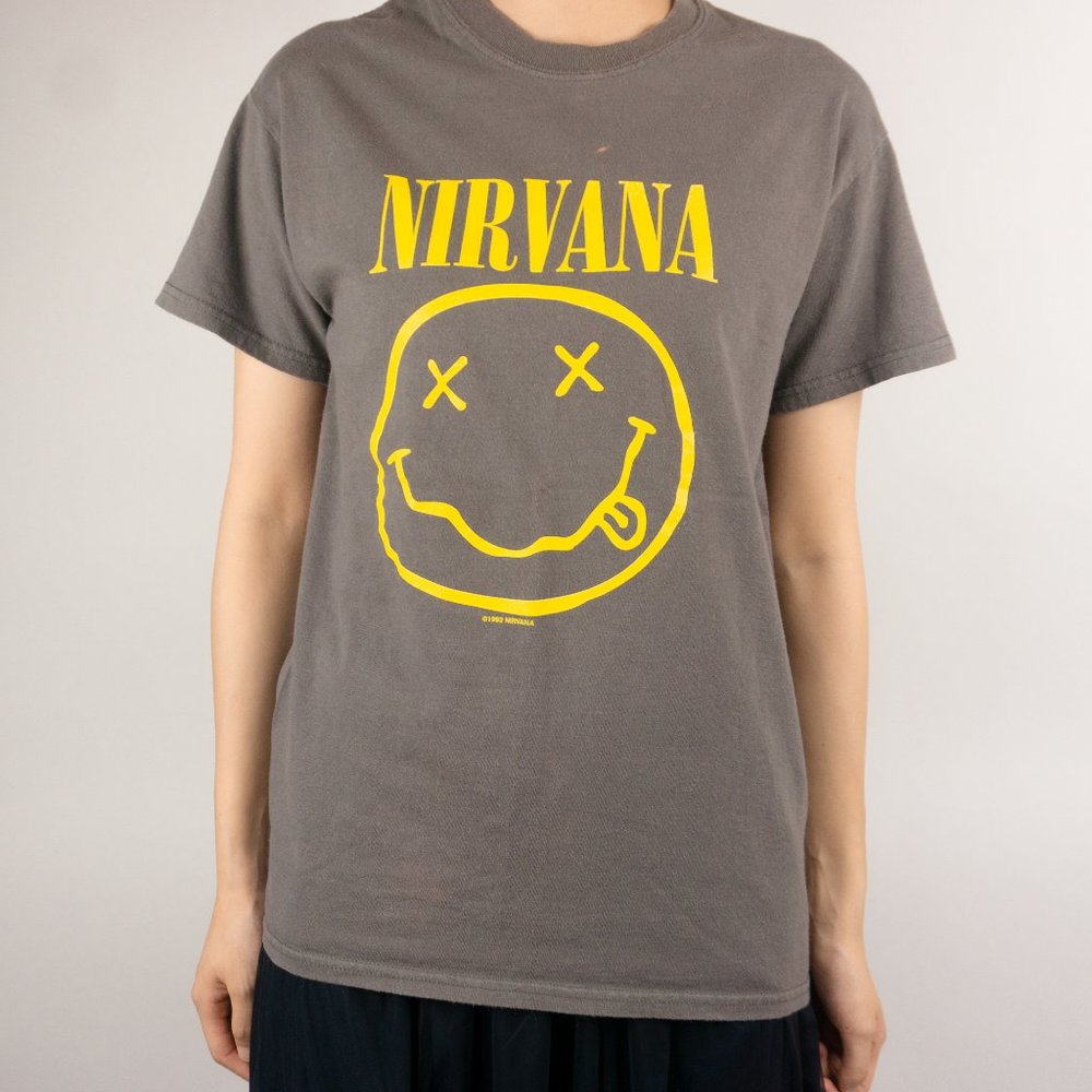Gray Nirvana Smiley Face Graphic T-shirt